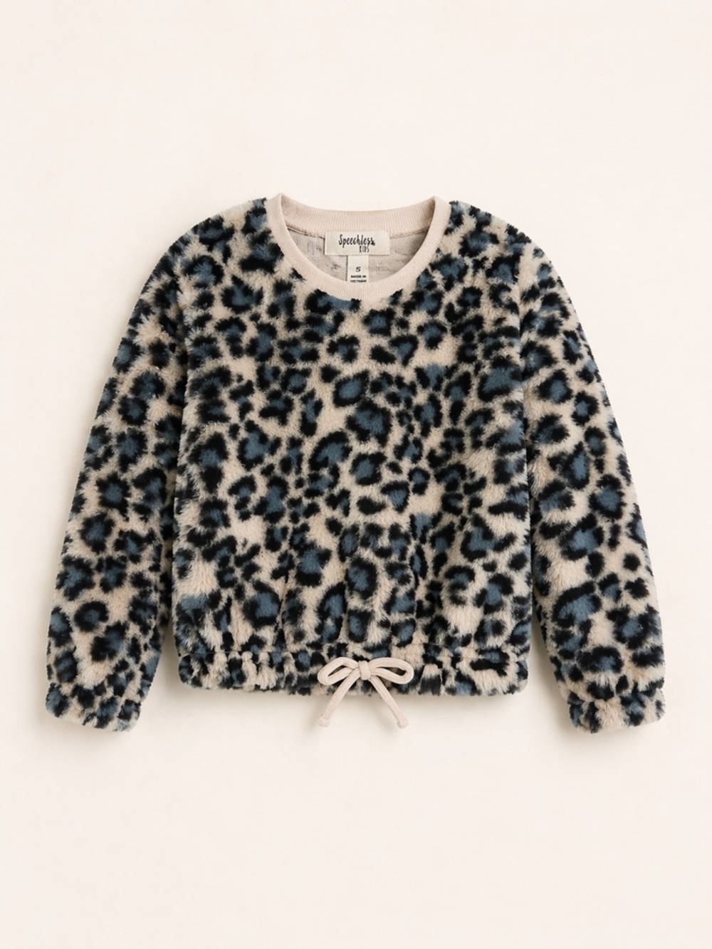 Speechless Kids Leopard Print Faux Fur Size 5 Girls Cozy Plush Sweater Cinch Hem